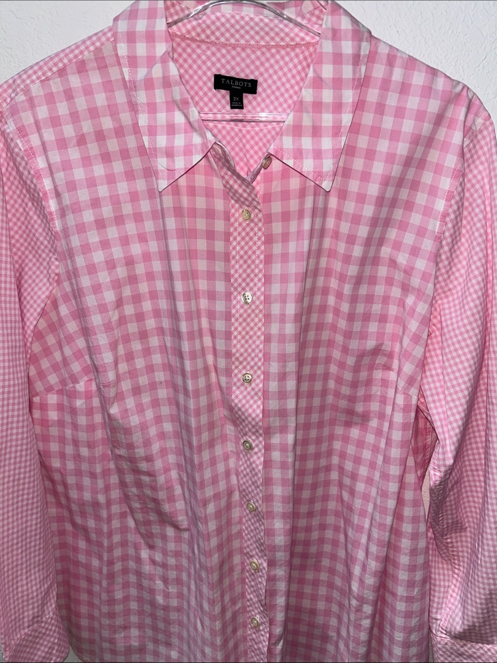 EUC Talbot’s Woman Pink White Plaid Long-Sleeve Button-Down Shirt 2X
